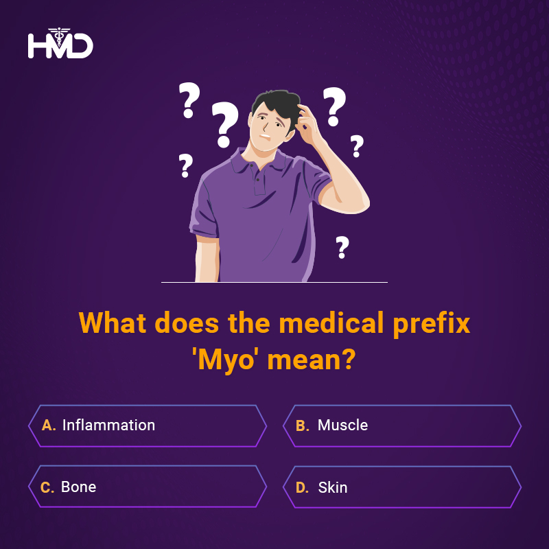 Quick medical terminology lesson: do you know what 'myo' means? It's related to muscles! So, next time you hear 'myocardial' or 'myopathy,' think muscle!  #MedicalTerminology  #Myo #Quiz #HealthQuiz #MedicalQuiz #Healthcare