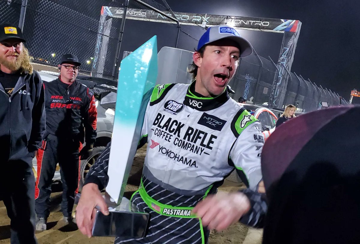 JPrusia's tweet photo. Travis Pastrana wins Round 9 of Nitro Rallycross at the Glen Helen Raceway.
.
.
.
.
#NitroRallycross #NitroRX #Rallycross #Rally #GroupE #GlenHelen #GlenHelenRaceway #FeelTheSpeed #KB43VER #TravisPastrana #TP199 #BlackRiffleCoffee #BRCC #PowerPlus #Yokohama https://t.co/LXUL4nweDJ