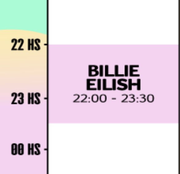 Sunday, March 19, 2023 

•lollapalooza argentina (latam tour #2) 

Billie will be performing at the flow stage from 22:00 to 23:30 (10:0pm-11:30pm) 

(argentina standard time)