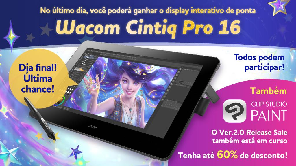clipstudiopaint's tweet photo. Uma pessoa ganhará um "Wacom Cintiq Pro 16" no último dia! Para participar, basta seguir e retweetar este post. Uma promoção comemorando a Ver.2.0 do CSP também está em curso! Mais em: https://t.co/6HfLRzf7lB https://t.co/DzINTJjBWl