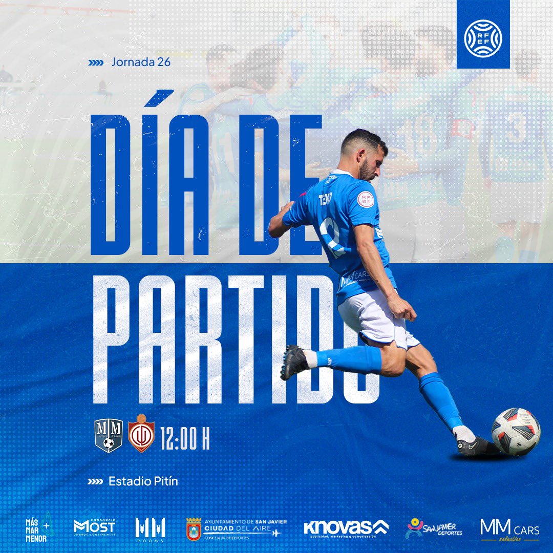 racingctmmfc's tweet photo. ¡𝐇𝐎𝐘 𝐉𝐔𝐆𝐀𝐌𝐎𝐒! ⚽️ |
✔️ Hoy domingo 19 de marzo,#MarMenorUtrera desde las 12:00h. en el #EstadioPitín.
🗓️ #J26 del Campeonato Nacional de #SegundaRFEF.
🔵 Ven de AZUL y entra GRATIS.
#MarMenorUtrera
#SigamosHaciendoHistoria⚔️ https://t.co/0J0j7wwTVf