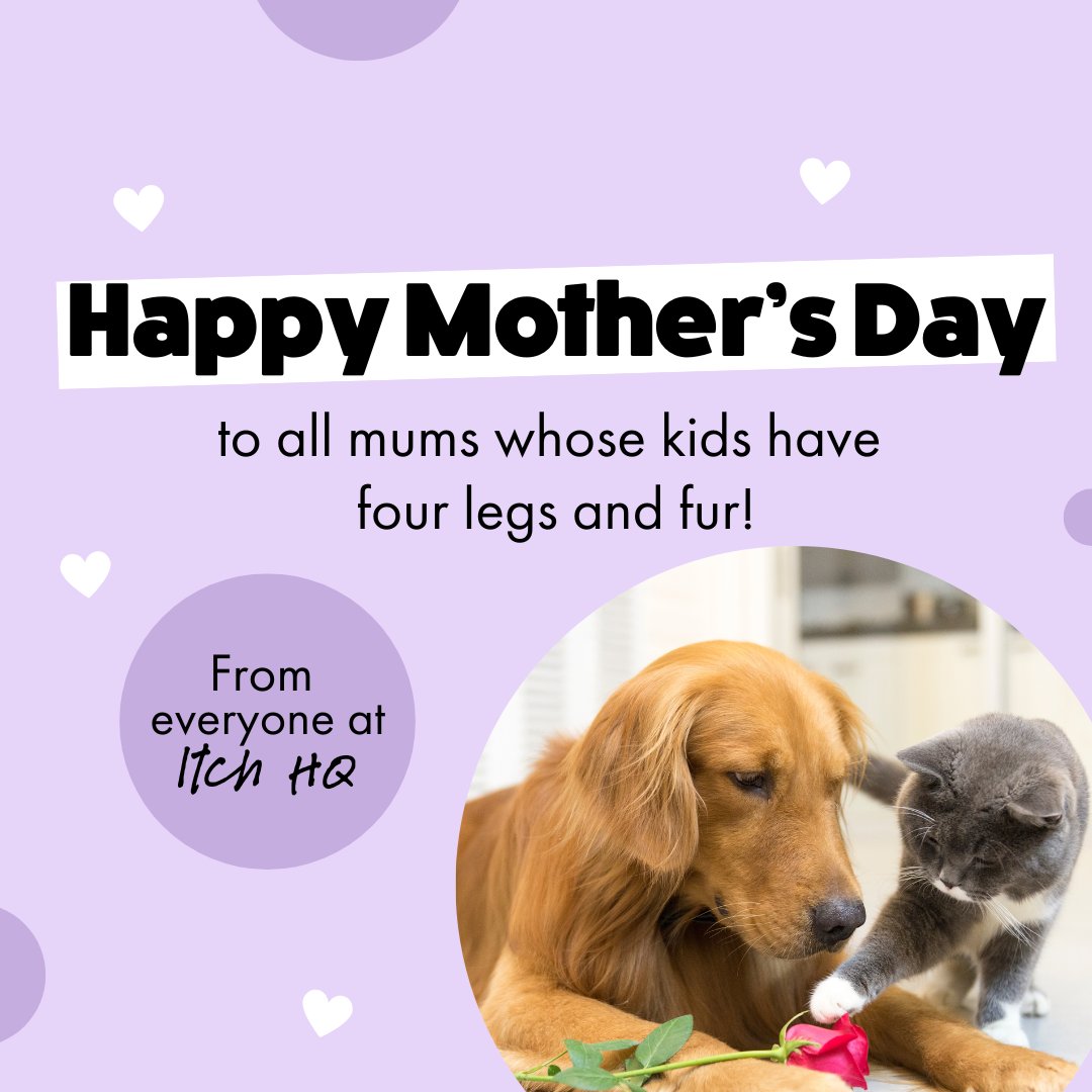 Happy Mother's Day to all the pet mums out there from everyone at Itch HQ! 🤍🐾⁠
⁠
⁠
#itchpet #mothersday #petparents #catmum #dogmum #happymothersday #petlovers #petlove #mum #dogs #mothers #twitterpets