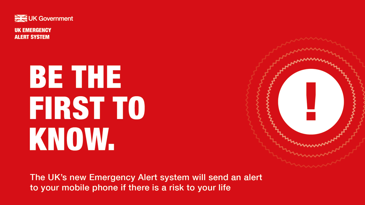 A new Emergency Alerts service to safeguard and protect lives across the 🇬🇧 has been launched.

Emergency Alerts will revolutionise our ability to warn and inform people who are in immediate danger by sending alerts direct to mobile phones when there is a risk to life 📱🚨👇