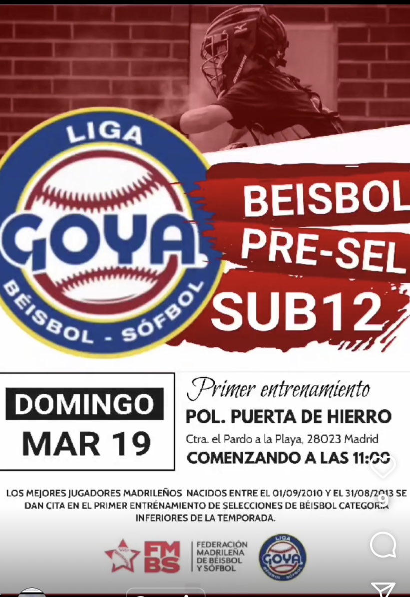 Hoy 19 de marzo primer entrenamiento beisbol sub-12 con los preseleccionados de  nuestro club para la seleccion madrileña. Vamos chavales!