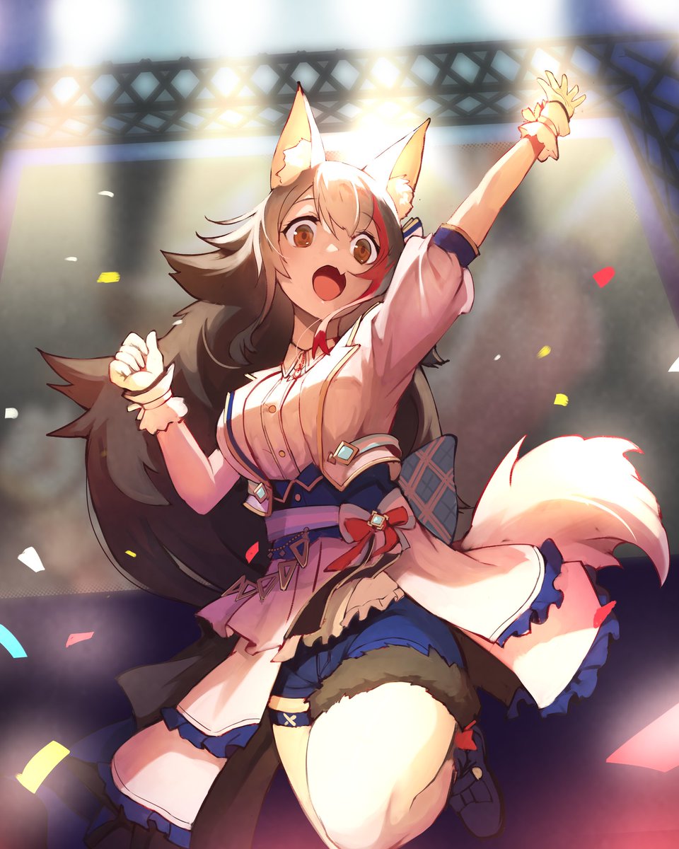 ookami mio 1girl animal ears tail wolf ears wolf girl solo wolf tail  illustration images