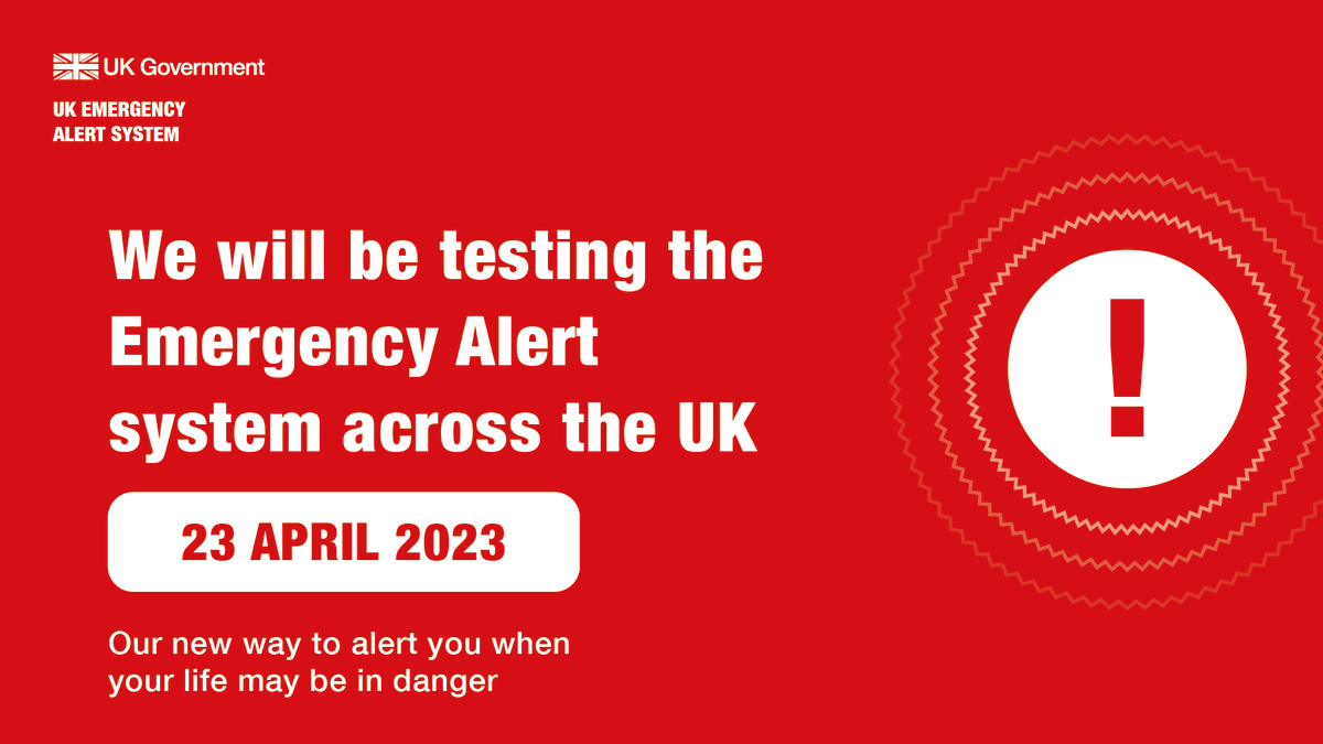 cabinetofficeuk's tweet image. A UK-wide alerts test will take place on Sunday 23 April which will see people receive a welcome message on their mobile phones📱🚨

You do not need to do anything when you receive the message - this is just a test. The service is more effective if it has been tested before use.