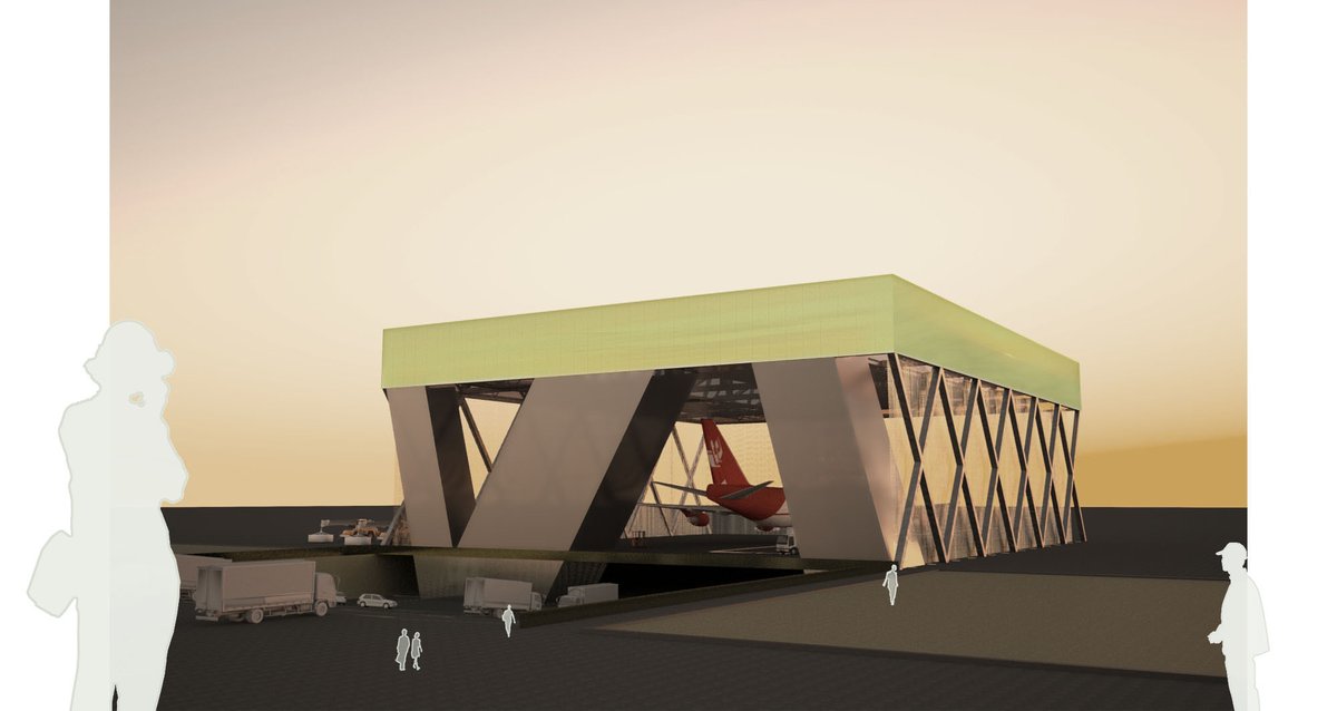 JonTugores's tweet photo. Hangar + headquarters GirJet + cold storage.
 Zaragoza airport. 2006
Un-built due to bankruptcy of the maiden company.
With: Robert Brufau. https://t.co/XfaZjE7g7K