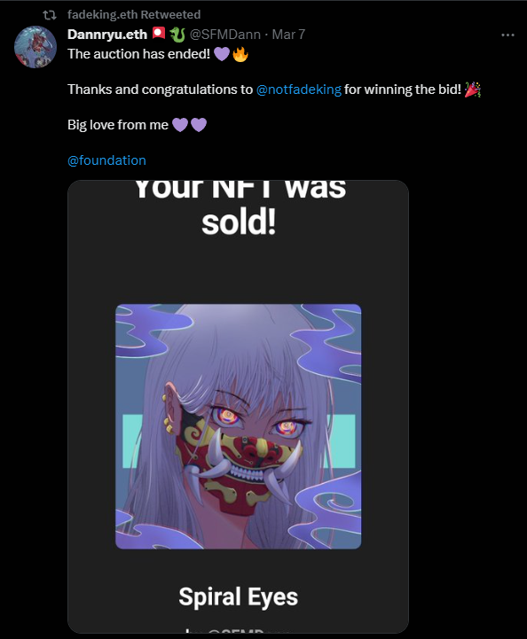 Eddieenapoli's tweet photo. @notfadeking 

Fadeking supported @SFMDann who won the #E10k contest by buying one of his art pieces on foundation. Kindness and genuine support for people like this is whats needed in this space. https://t.co/jWhpSqKBtV