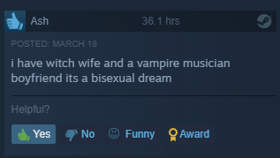 KinseyKasper's tweet photo. This review made me buy @SunHavenRPG and now I'm playing with my husband and we're finding waifus. 
It's 4am in the morning. https://t.co/WkwvBOTE1a