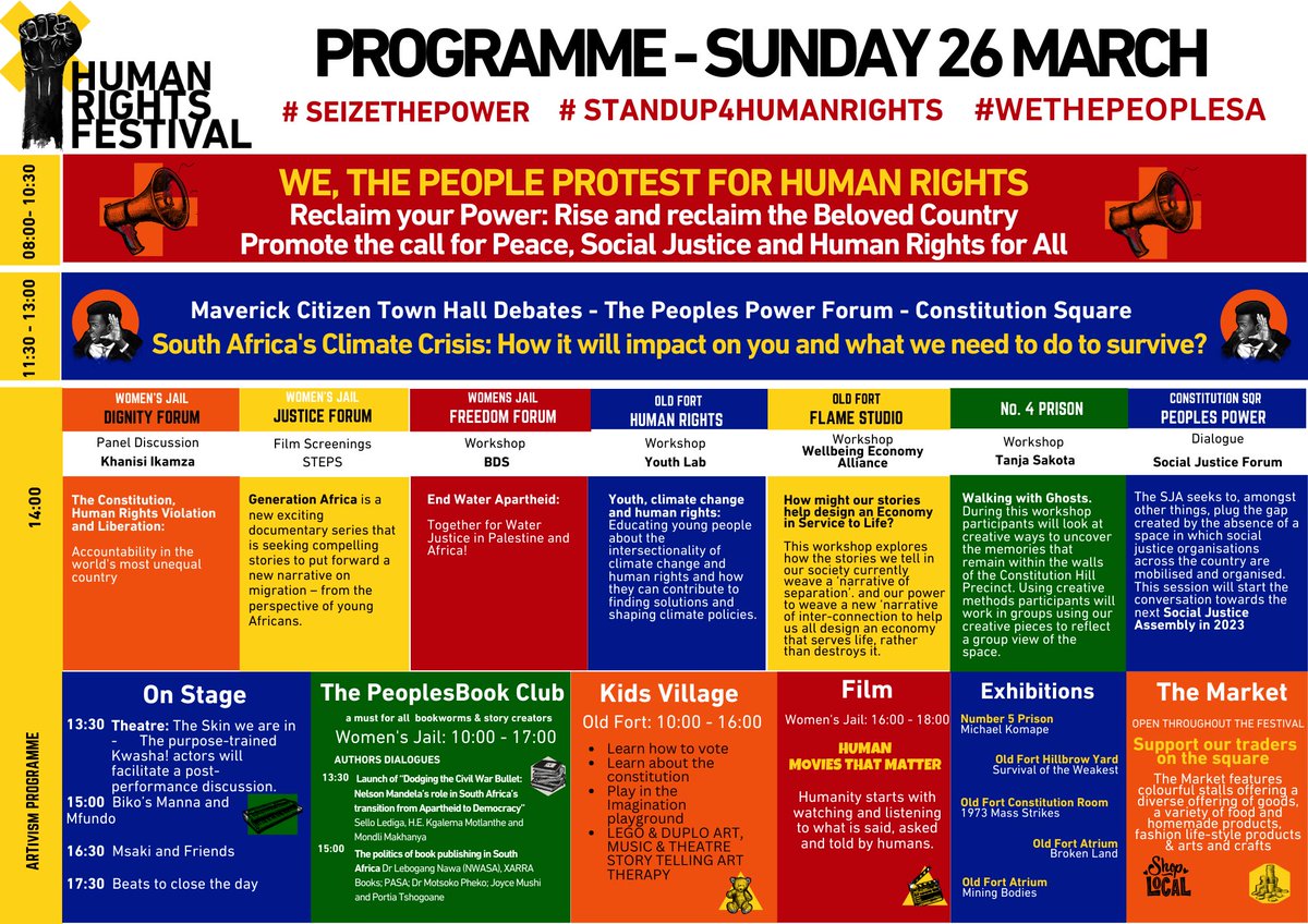 VisitConHill's tweet photo. Are you ready for the Human Rights Festival? Check out our full programme for the next two-jam packed days. Book your FREE tickets today: https://t.co/ixTXqBxHs7 , there is something for everyone! #SeizeThePower #Dignity  #WeThePeopleSA #HumanRightsFest #StandUp4HumanRights https://t.co/orIyT2IHEf