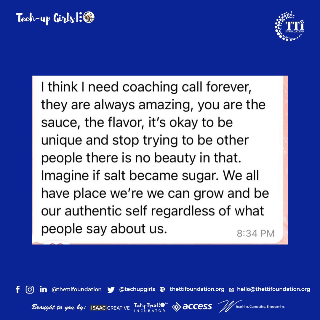 hertechytrain's tweet photo. Thank you so much Ma Chrissie Kayode for an impactful session at the Tech Up Girls Cohort 7 coaching call. It was absolutely impactful and engaging.
#thettifoundation #coachingcall #techupgirls7 #techupgirlsinitiative https://t.co/UPOLsFQ4IC