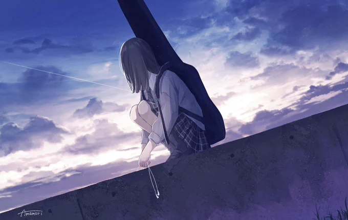 #三億アカウントの中から私を発掘してください空と女の子を描いています 