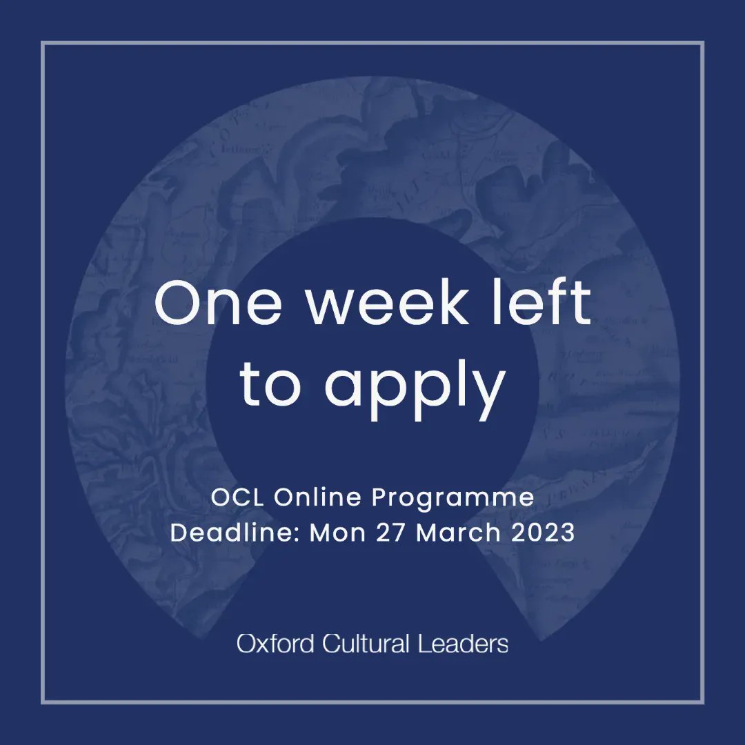 Oxford Cultural Leaders welcomes applications from all senior cultural sector professionals, including museums, theatre, music, film, and more! Applications for the online programme close next week (Deadline: 27 March 2023).
buff.ly/3yaB8w8

#OCLOnline2023