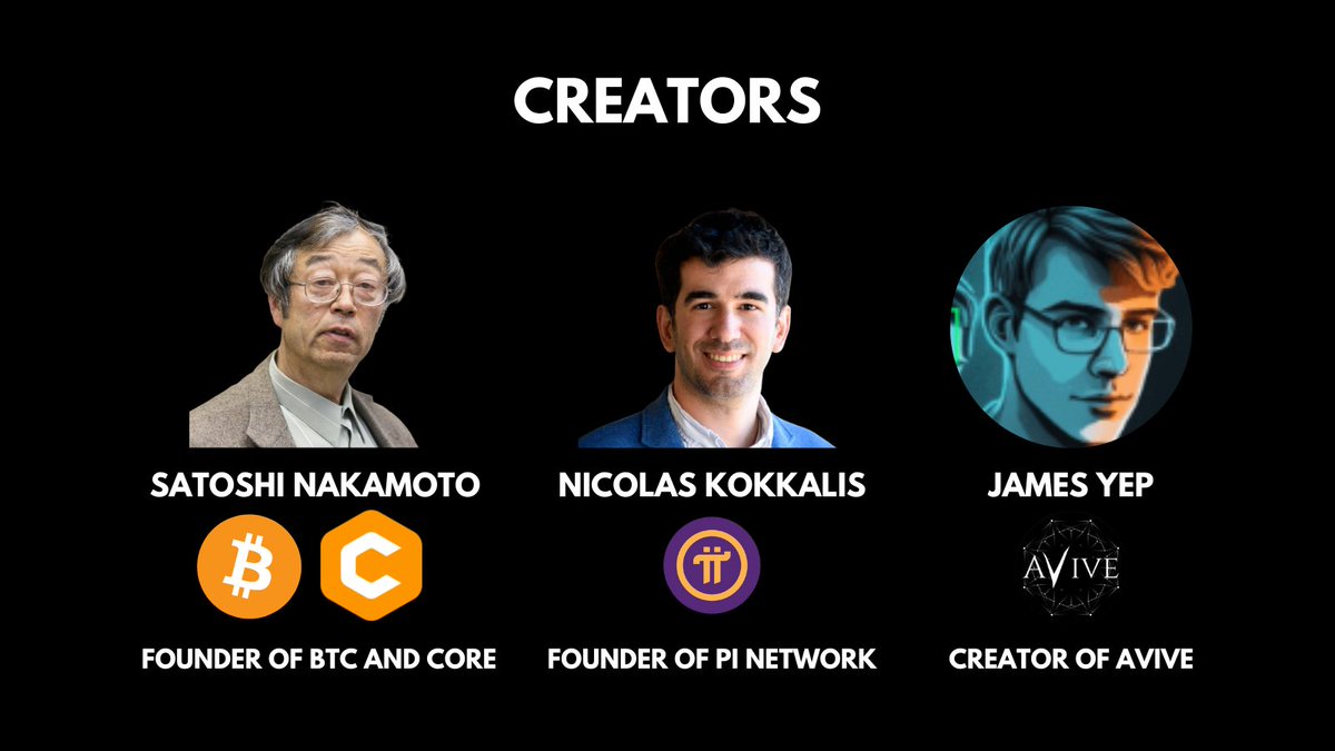 OlusileCrypto's tweet photo. These 3 great persons are creators:

Satoshi - #Bitcoin and #CORE
Nicolas Kokkalis - #PiNetwork
James Yep - #AviveWorld

#AviveWorld is a solid new mining app. You can earn #Bitcoin  &amp; Avive

Mining Process Same as #CORE

Join Avive World 👇👇👇

https://t.co/2SkqMwl6Dp https://t.co/VEcPLoy0RX