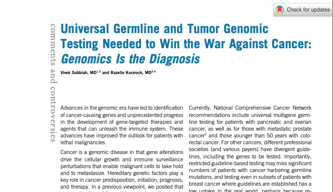 DrYukselUrun's tweet photo. 🧬🧬🧬Universal Germline and Tumor Genomic Testing in #Cancer care
It has the potential to revolutionize personalized medicine and improve patient outcomes. Exciting times in the world of genomics! #cancerresearch @OncoAlert #MedTwitter @VivekSubbiah @Dr_R_Kurzrock @ASCO @myESMO https://t.co/DgFvEUT8pG
