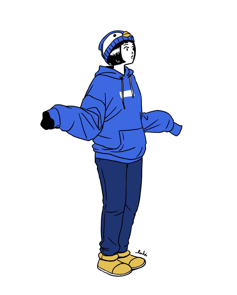 solo black hair hood pants hoodie blue pants white background  illustration images