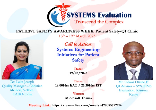 Oya! #QITwitter as part of our #PatientSafetyAwarenessWeek
 activities, we'll be holding a virtual #PatientSafetyQIClinic this evening.

@GHCQIHub
@QIatNSCH
@LouisFaber_QI
@LouWaters_QI
@HelenBevan
@SYSTEMS_Eval
@PharmAccessKE
@steve_daykin

Meeting Link: teams.live.com/meet/947808572…
