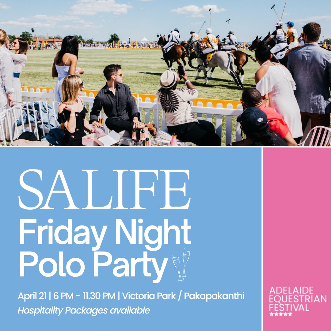 adleqfest's tweet photo. Polo is returning to the Park! 🐎 Join us on Friday 21 April for the SALIFE magazine Friday Night Polo Party.

From 6pm, Victoria Park / Pakapakanthi will host the regal spectator sport for unforgettable night of polo, bubbles and tunes! 🥂 

https://t.co/p5Iq9rkf2b https://t.co/3UpSiJbT6P