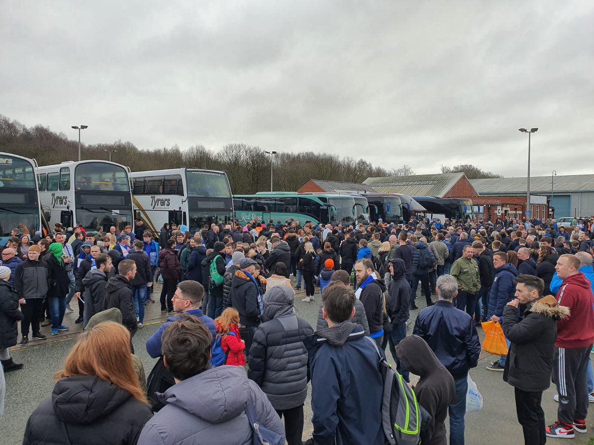 Rovers's tweet photo. 🚌 Nearly 6,000 strong on their way across the Pennines! 

#SHUvROV | #Rovers 🔵⚪️ https://t.co/2wBkAmtmFM