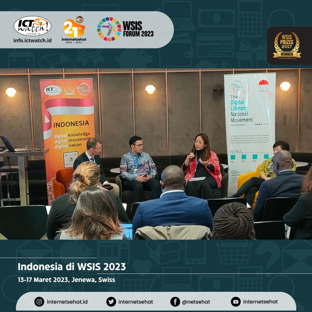 internetsehat's tweet photo. Diskusi yang kami bawakan mulai dari menciptakan ruang digital yang lebih inklusif untuk teman-teman disabilitas hingga kemitraan untuk pemberdayaan inisiatif literasi digital. #WSIS2023 #WSISProcess https://t.co/8SYd7lFzf6