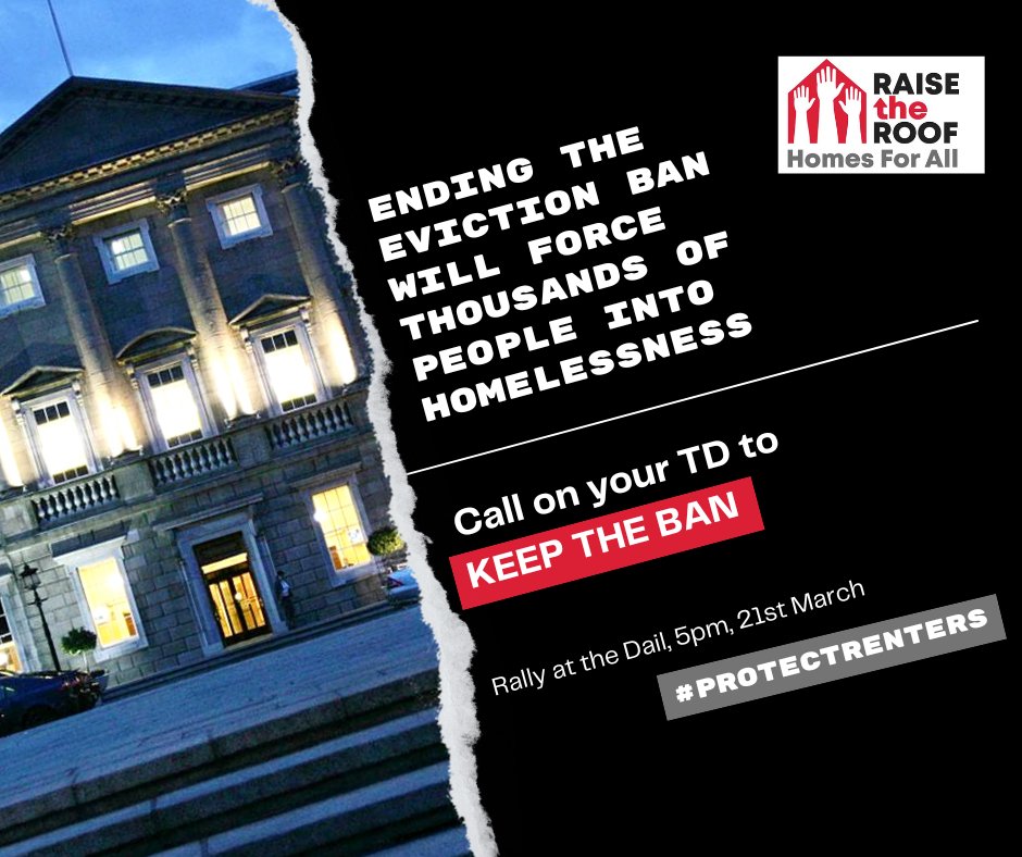 📈 Rents & house prices are rising
🏘️ Emergency accommodation is full
🏗️ Government are missing all housing targets. 

and now they want to lift the #EvictionBan that could force thousands of people into homelessness. 

Call on your TD to #KeepTheBan #ProtectRenters