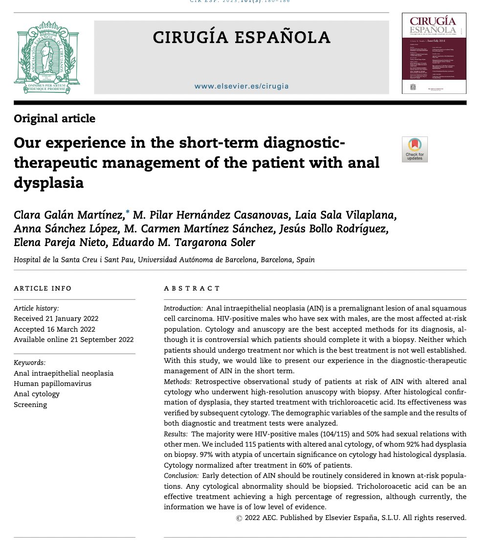 cirugiaespanola's tweet photo. "Our experience in the short-term diagnostic-therapeutic management of the patient with #analdysplasia" 🔍🔬

🔗🇬🇧https://t.co/AgyO4sPsgU 

@jesus_bollo @holaannasanchez @etargarona @HospitalSantPau 

 #colorectalsurgery @me4_so @coloproctoaec @aecirujanos https://t.co/WnOwj64TbX