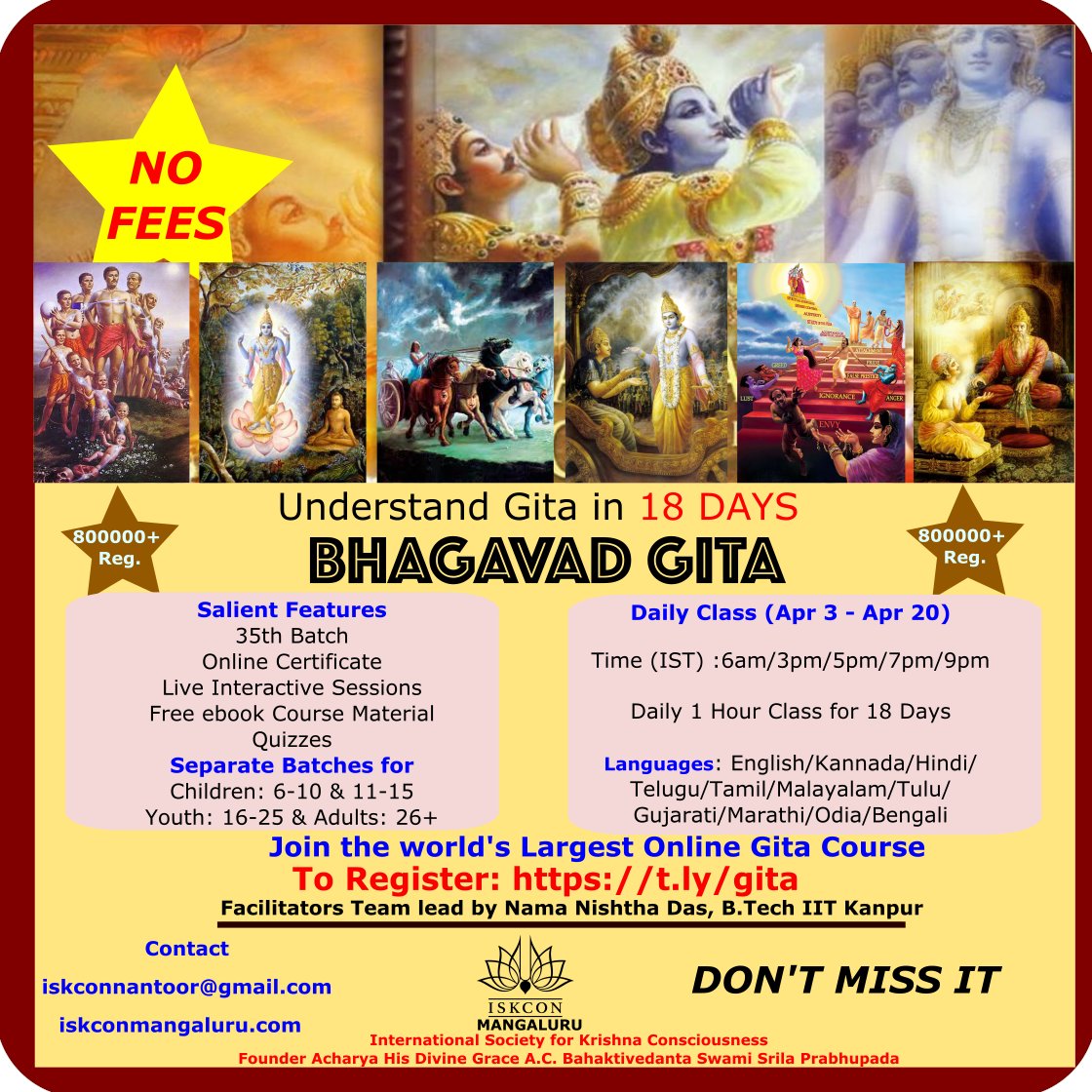 ISKCON Radha Govinda Temple Mangalore on Twitter "Join the 35th BATCH of Understand Gita in 18