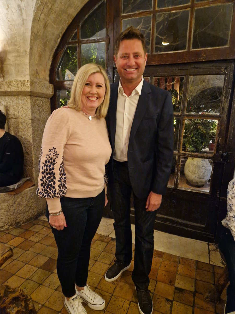 Karl_Anderson_'s tweet photo. Lovely dinner last night at the Colombe D’Or and Claire bumped into @MrGeorgeClarke who was charming.  Claire claimed to be an interior designer after watching his shows, but he wasn’t having any of it 🤔 https://t.co/CGlB0xCWw9