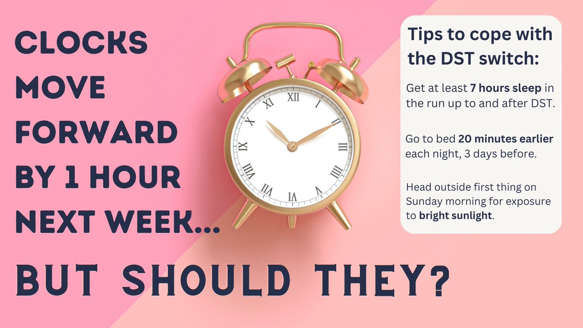 A reminder that #clocksgoforward next week, but should they? Transitioning by one hour can cause jet-lag-type symptoms and increase the risk of adverse cardiovascular events, mood disorders and vehicle collisions. #keepstandardtime #britishsummertime