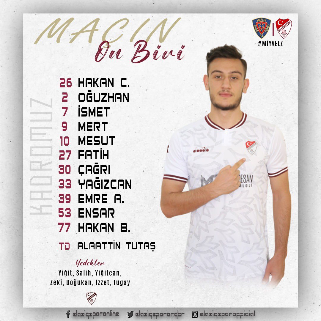 Yeni Mersin İdman Yurdu maçı 11’imiz;

#EntegreSolarElazığspor