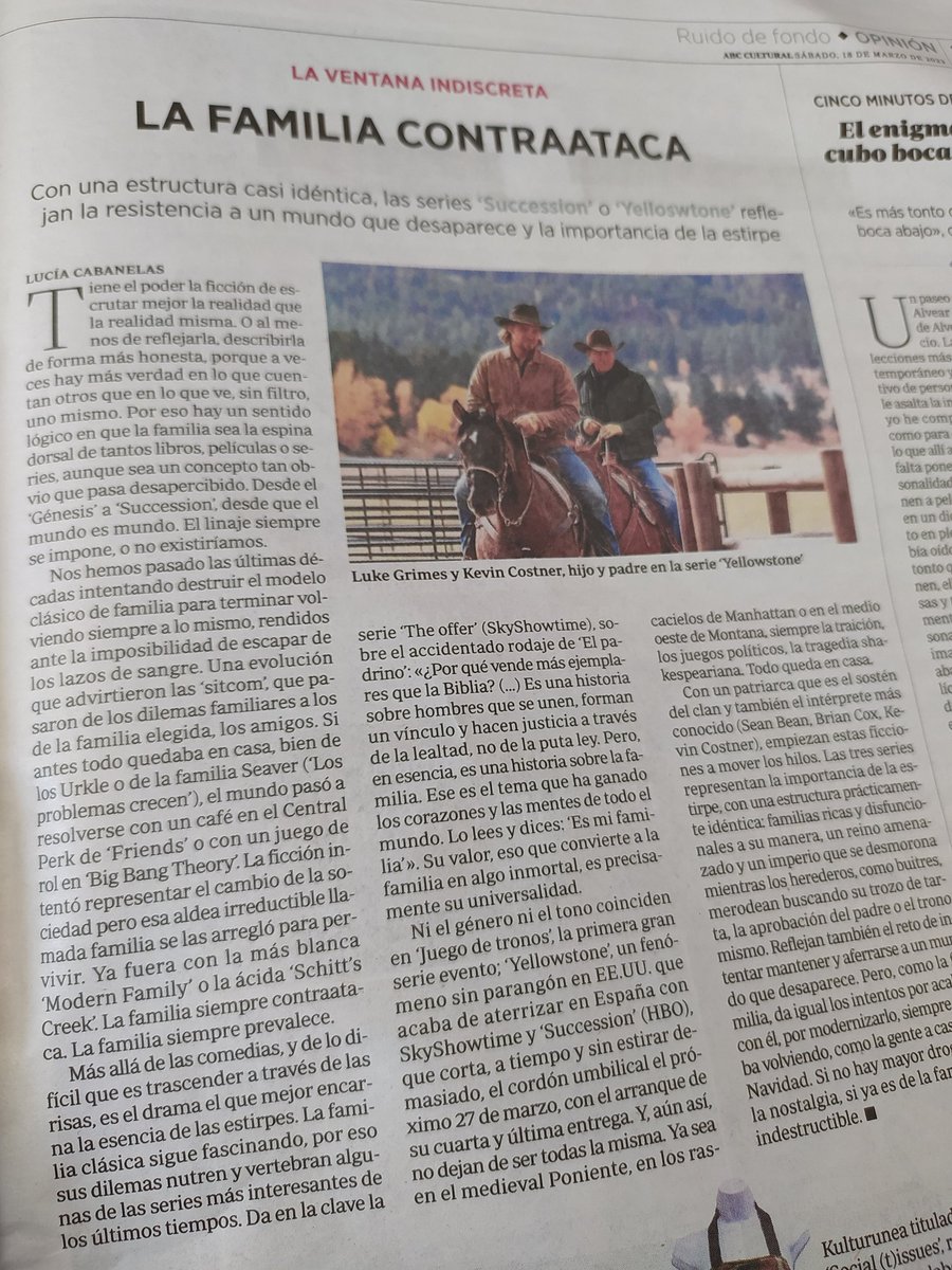 Lucía Cabanelas (@luciacab) on Twitter photo De los Corleone a los Roy, los Dutton o los Stark... no tratan sobre el poder, sino sobre familias. No hay mayor droga que la nostalgia, si ya es de la familia es indestructible.
Hoy, día del padre, os dejo por aquí mi columna de series del <a href="/ABC_Cultural/">ABC Cultural</a> abc.es/play/series/cr… De los Corleone a los Roy, los Dutton o los Stark... no tratan sobre el poder, sino sobre familias. No hay mayor droga que la nostalgia, si ya es de la familia es indestructible.
Hoy, día del padre, os dejo por aquí mi columna de series del <a href="/ABC_Cultural/">ABC Cultural</a> abc.es/play/series/cr…