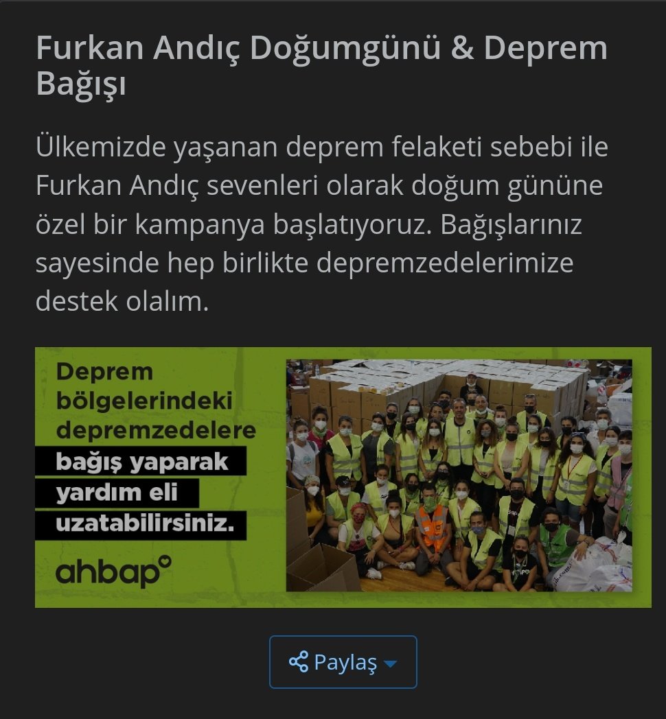 Merhabalar,Türkiye'de yaşanan deprem sonucu depremzedelerin ihtiyacı gün geçtikçe daha da artmakta. Biz de yaklaşan Furkan'ın doğum günü için kampanya başlatarak bu ihtiyaca karşı ses olmak istedik. Desteklerinizi bekliyoruz 🌹

Bağış Linki :
fonzip.com/ahbap/kampanya…

#FurkanAndıç