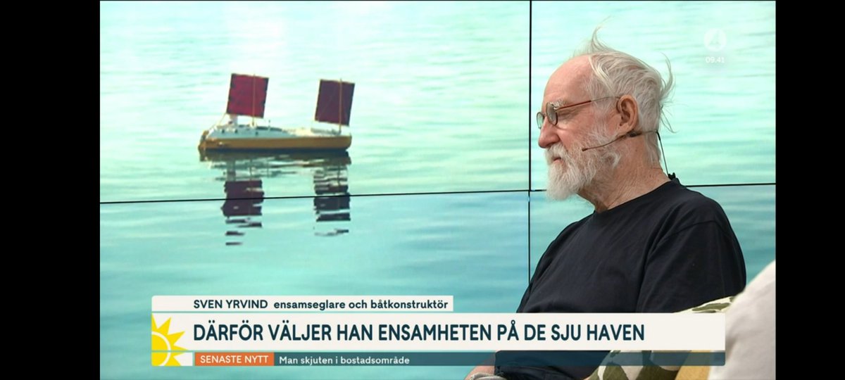 christian_godin's tweet photo. #svenyrvind on the news this morning. I made several paintings of him for @mikastamp and they will be up for sale soon. Make sure to check them out and check out Sven Yrvind, really cool 84 yo sailor still building and sailing boats! https://t.co/9XXGltBX1q