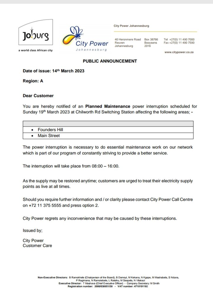 aw_chuma's tweet photo. @CityPowerJhb our power has been off since 0800am due to #ChilworthRdPlannedOutage, there hasn't been anyone at substation since 08:00am. What is going on? https://t.co/v3Jbg1wKfK