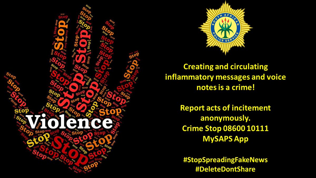 SAPoliceService's tweet photo. #sapsWC Social media users are warned against posting and disseminating inflammatory content contained in videos and messages that seek to incite violence and spread falsehoods. #NationalShutdown #20thOfMarch ME https://t.co/8fDzoEBavX