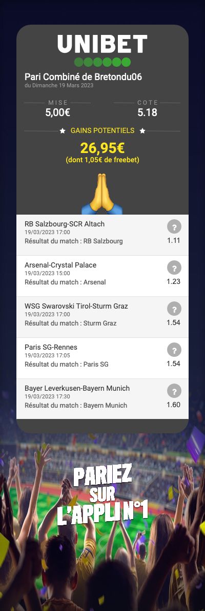 Chtibretondu06's tweet photo. #TeamParieur #CombiEurope #Combifoot #Pronofoot
Autres combi
@4,12@5,18@9,57@3,07@2,73
Ils sont basés essentiellement sur les matchs suivants Monaco@1,61
RealSociedad@1,35
Arsenal@1,24
PSG@1,54
Prenez , modifiez, ignorez .... bref faites à votre sauce https://t.co/NAKxaZcpZu