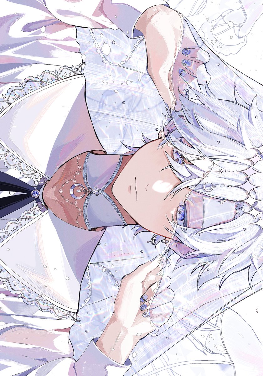 1boy male focus white hair solo looking at viewer short hair white shirt  illustration images