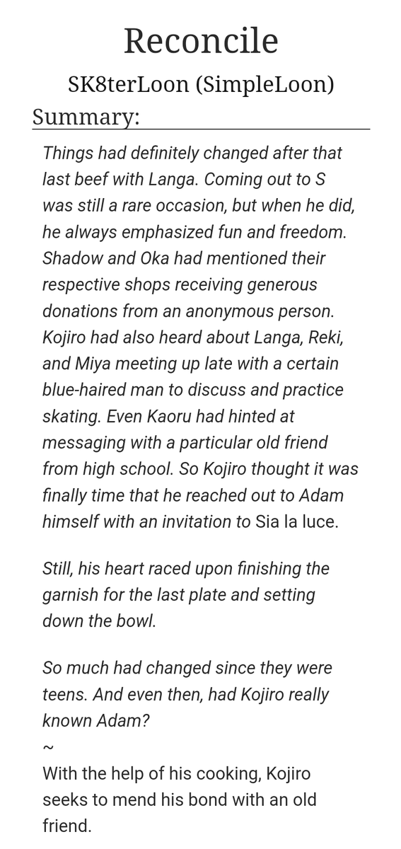 SK8terLoon's tweet photo. And here's "Reconcile", the fic I wrote for my collab with Sarah for @SunsOutPansOut 🐯🧑‍🍳
Link &amp; info in 🧵 https://t.co/OF1w6D49Fu