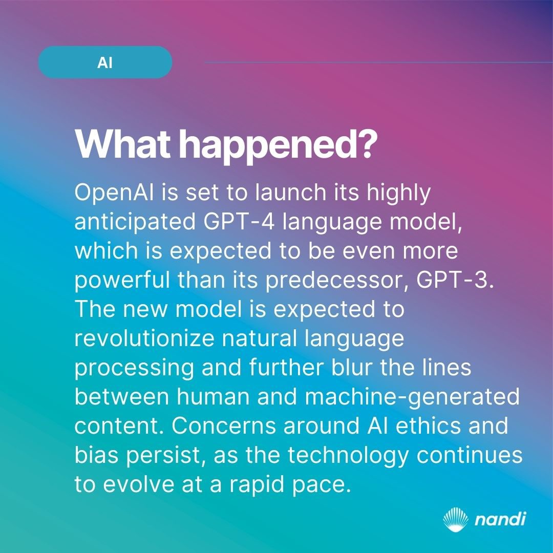 NandiLabs's tweet photo. Good Day Nandi Tribe!

Has anyone used GPT-4 yet? We’d love to learn about your experience.

#nandinews #GPT4 #ai https://t.co/X81joJ2nys