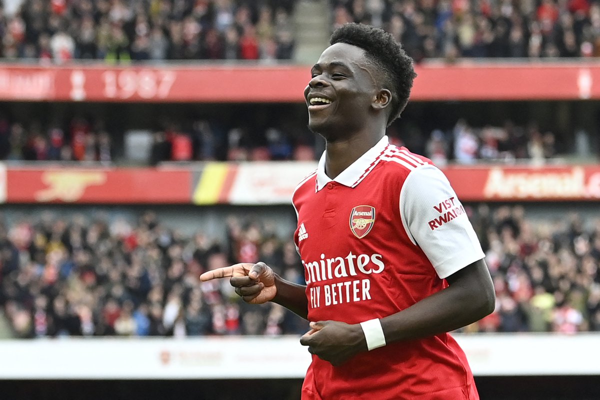 Arsenal's tweet photo. Into double digits in both goals AND assists this @premierleague season, that's our @BukayoSaka87 ❤️

(via @optajoe) https://t.co/dLJ0Gk0EBe