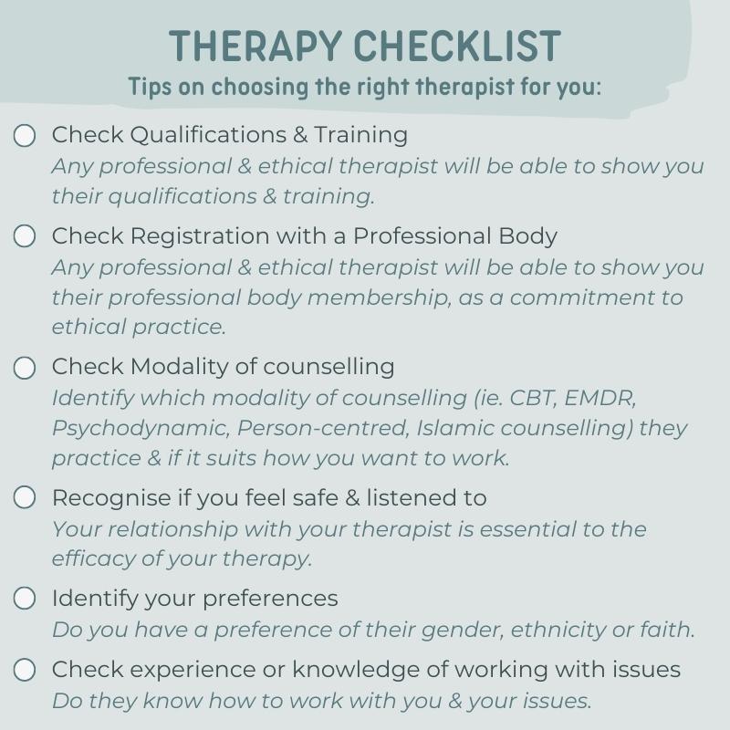 MCAPN_CO_UK's tweet image. How can you choose the right therapist for you? Here is a checklist of tips on choosing the right therapist for you . . . as having the right therapist for you will make all the difference in your therapy progress!
#therapy #therapeuticrelationship #counselling #TherapyThursdays