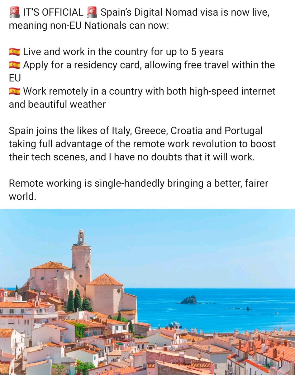 Rumours are now official 🥳

Remote work planning to commence.

#Spain #digitalnomadvisa