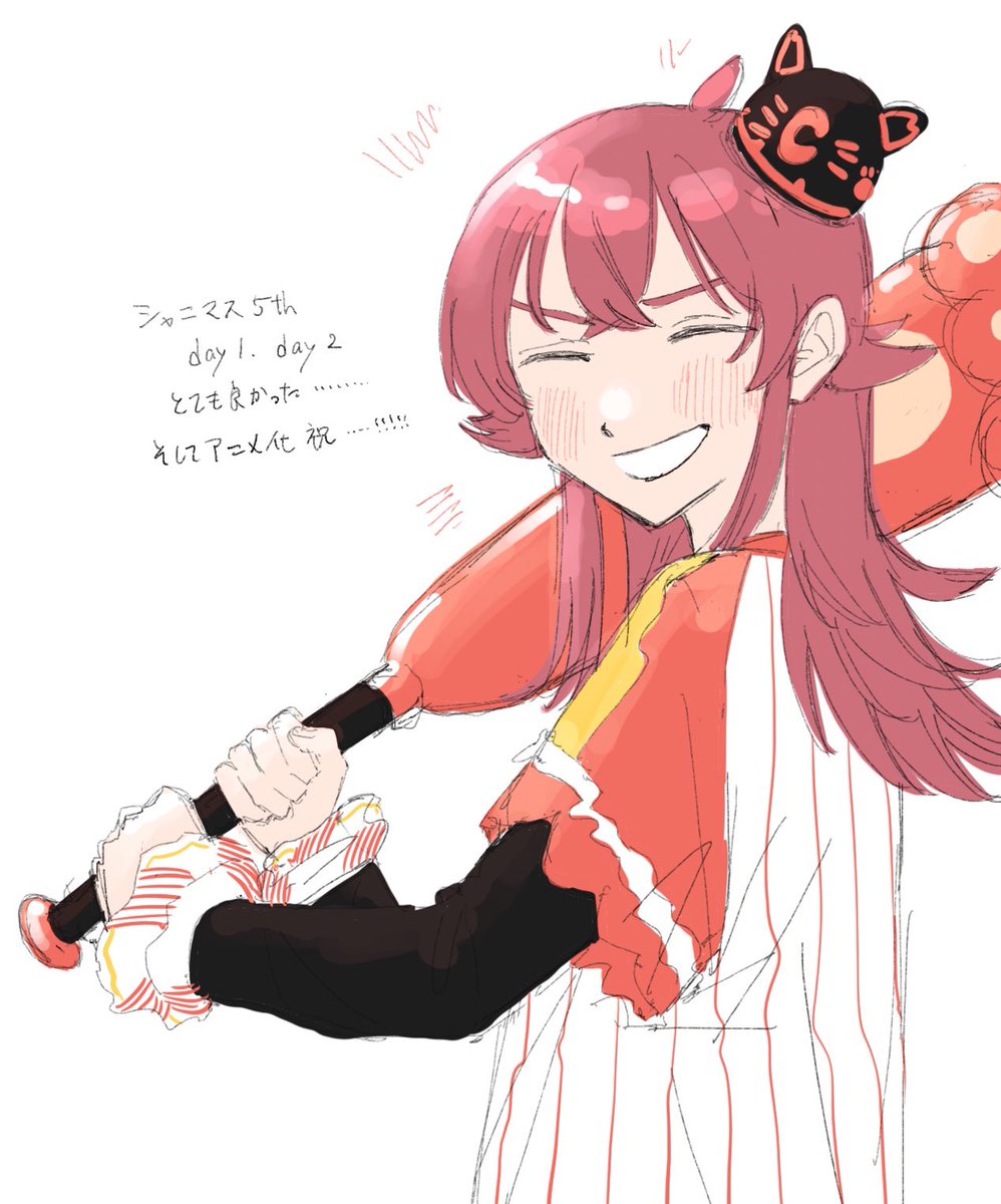 komiya kaho 1girl solo baseball uniform closed eyes red hair smile layered sleeves  illustration images
