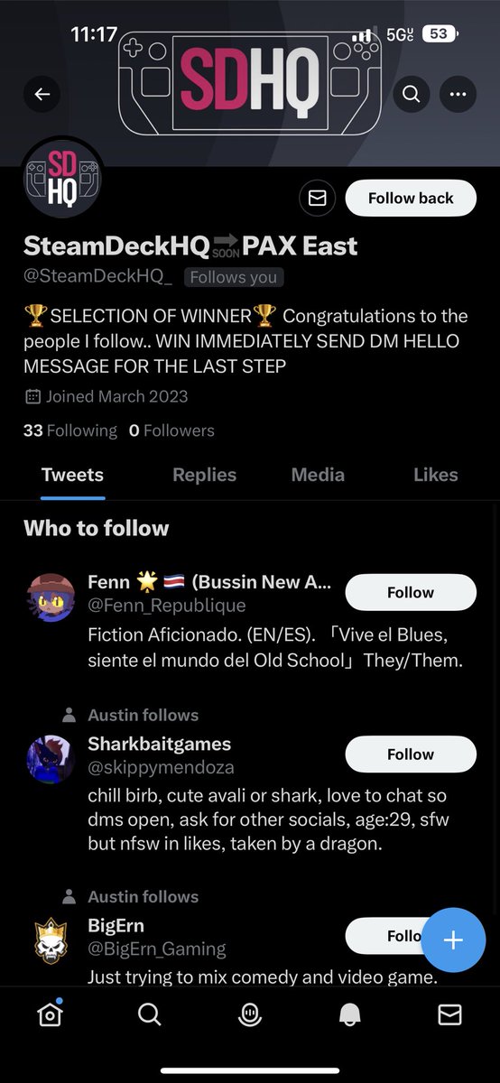 Peakuh's tweet photo. @SteamDeckHQ Hey everyone, care for this fake account! Don’t give your personal details to it! https://t.co/XQpe7gQxIg