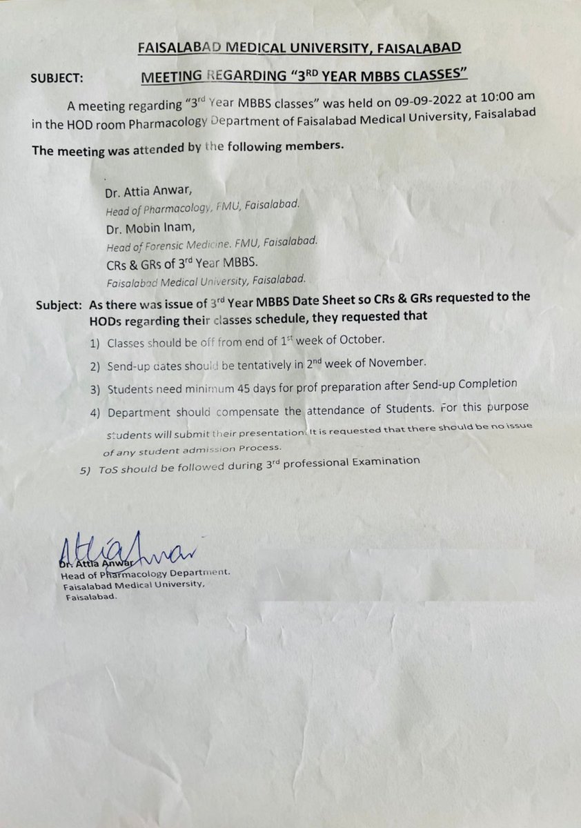 PMSUP_Official's tweet photo. All HODs of 3rd year MBBS Faisalabad Medical University recommended to re-evaluate result and committee on this issue.
We support students and request @jakramaimc to ask VC FMU for rechecking of whole result.

#Make_Doctors_Not_Psychos
#FMU_24Result https://t.co/cPG2DcoY9A