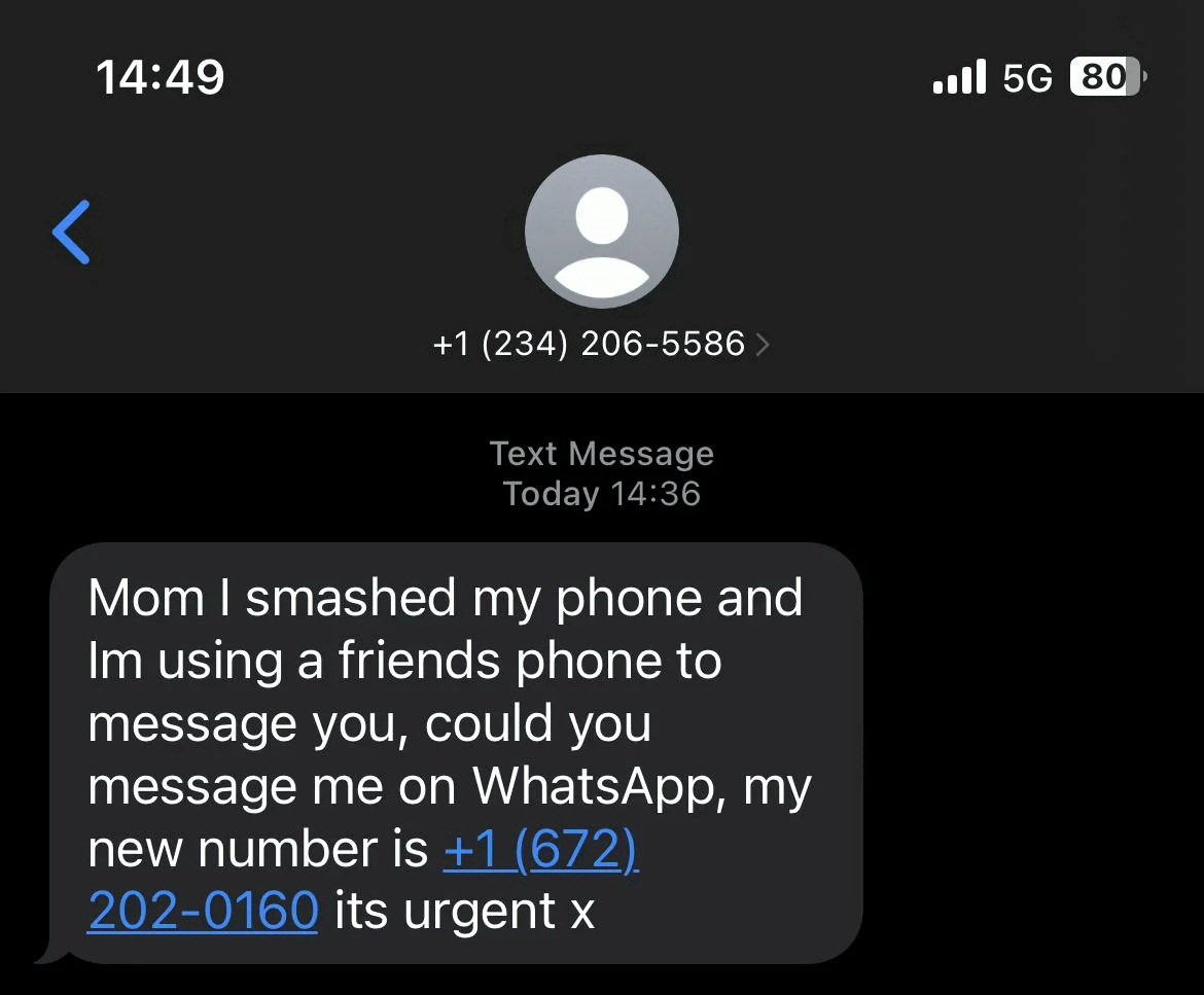 Toni Mosh (@tonimosh) on Twitter photo The 'Hi mum' WhatsApp scam is now spreading over to the US The 'Hi mum' WhatsApp scam is now spreading over to the US