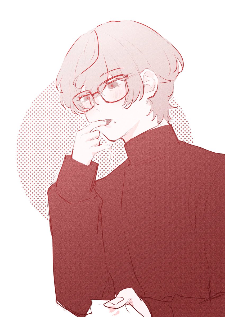 glasses mole solo sweater male focus 1boy short hair  illustration images