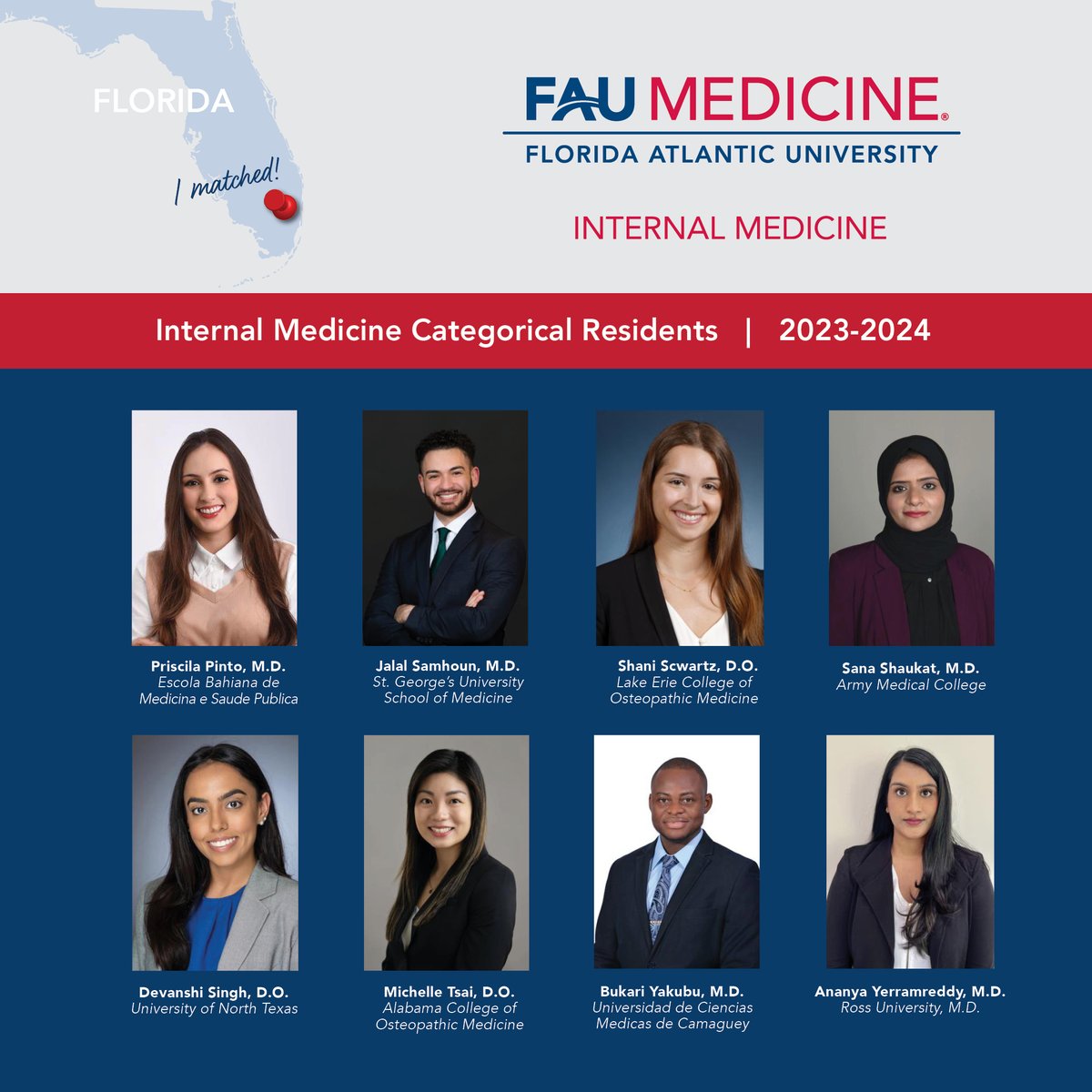 faucollegeofmed's tweet photo. Welcome to the MedOwl family! ๐ฉบ๐ฆ We are thrilled to introduce our incoming 2023 @FAUmedIM residents!
#MatchDay2023 #FAUMedMatch #fau #medicaleducation #medicalschool #medowls #bocaraton #floridaatlanticuniversity https://t.co/E26y1DSune