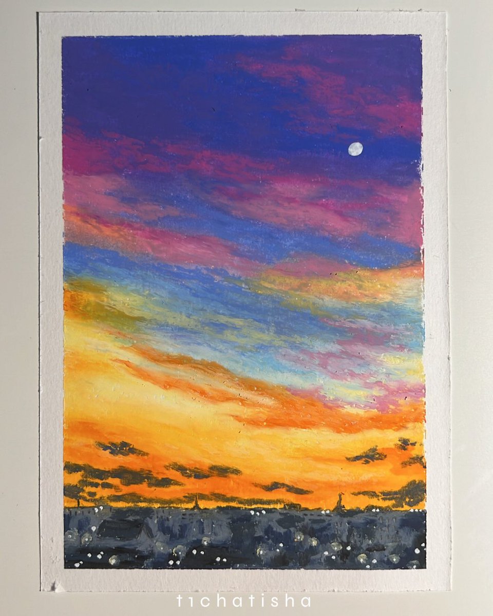 พักวาดสวนดอกไม้ กลับมาวาดท้องฟ้าหลากสีแล้ว คิดถึงมาก ｡•◡•｡*: ꒰ winter.ori 💐 ꒱ #ทิชาสิวาด #oilpastel #สีชอล์ค #สีชอล์ก #mungyo