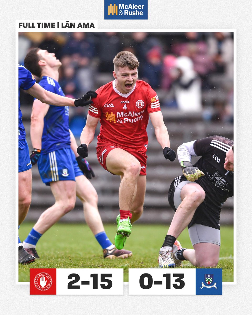 TyroneGAALive's tweet photo. Allianz Football League R6 (Full Time)

Tír Eoghain 2-15 (21)
Muineachán 0-13 (13)

Two league points secured in Clones ✅

#RiseAgain https://t.co/9zzjronKts